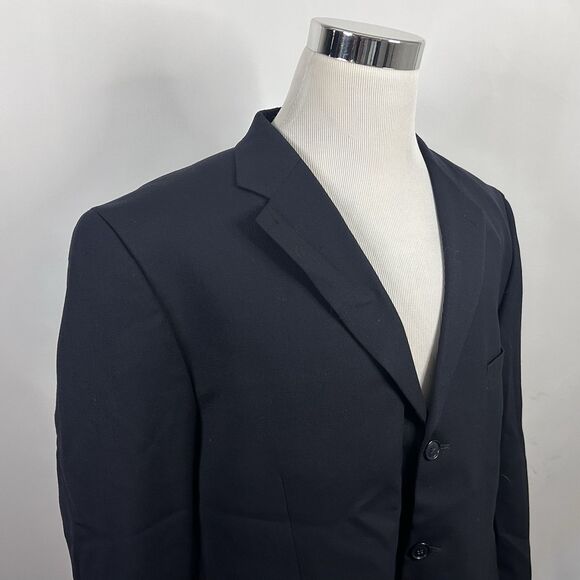 Alfani 44R Sport Coat 100% Wool All Black Three Button Fully Lined Formal - Picture 1 of 8
